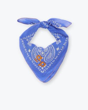 Bandana bleu pour femme avec logo A.P. 100% coton. Fabriqué en Inde. Référence H25AF01 Arsène et les Pipelettes.