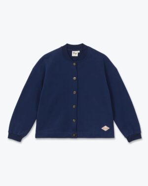 Cardigan en molleton bleu pour femme. 100% coton biologique. Fabriqué au Portugal. Référence H25WS07 Arsène et les Pipelettes.