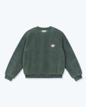 Sweat pour femme sherpa vert avec logo AP & Co. 100% polyester. Fabriqué en Inde. Référence H25WS01 Arsène et les Pipelettes.