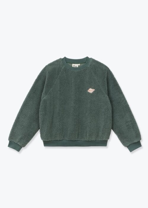 Sweat pour femme sherpa vert avec logo AP & Co. 100% polyester. Fabriqué en Inde. Référence H25WS01 Arsène et les Pipelettes.