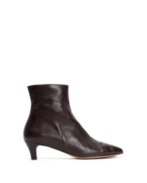 profil bottines marron à petit talon en cuir de vache brillant sans chrome pour femme. fabriqué en europe (portugal).