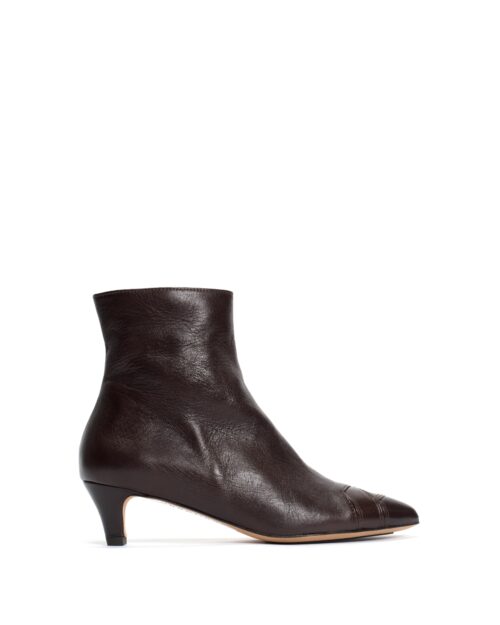 profil bottines marron à petit talon en cuir de vache brillant sans chrome pour femme. fabriqué en europe (portugal).