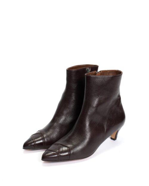 bottines marron à petit talon en cuir de vache brillant sans chrome pour femme. fabriqué en europe (portugal).