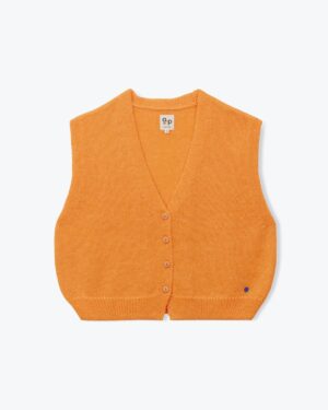 Cardigan pour femme orange fluo. En laine mérinos, acrylique et polyamide. Fabriqué au Portugal. Référence H25WK09 Arsène et les Pipelettes.