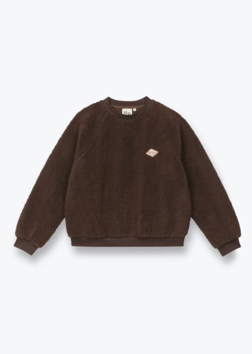 Sweat pour femme sherpa marron avec logo AP & Co. 100% polyester. Fabriqué en Inde. Référence H25WS01 Arsène et les Pipelettes.
