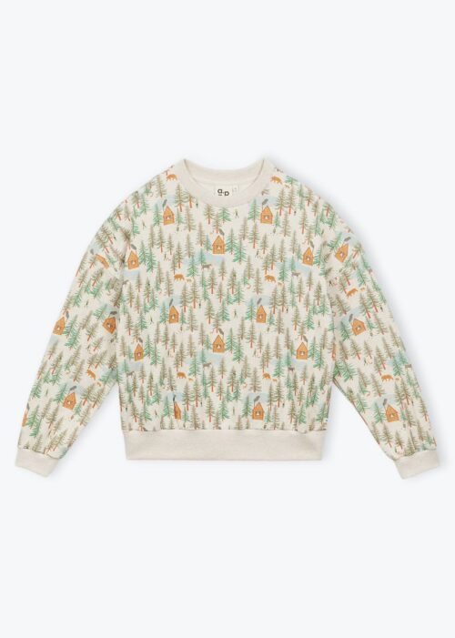 Sweat pour femme en molleton avec imprimés forêt. 100% coton biologique. Fabriqué au Portugal. Référence H25WS38 Arsène et les Pipelettes.