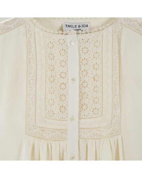 Détail col de la blouse dentelle écru référence CAITLYN Emile et Ida, 100% Coton, made in India