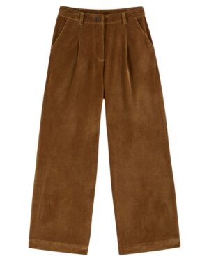Pantalon Large Velours pour femme marron bronze référence CAROUB Emile et Ida, 100% coton, made in India