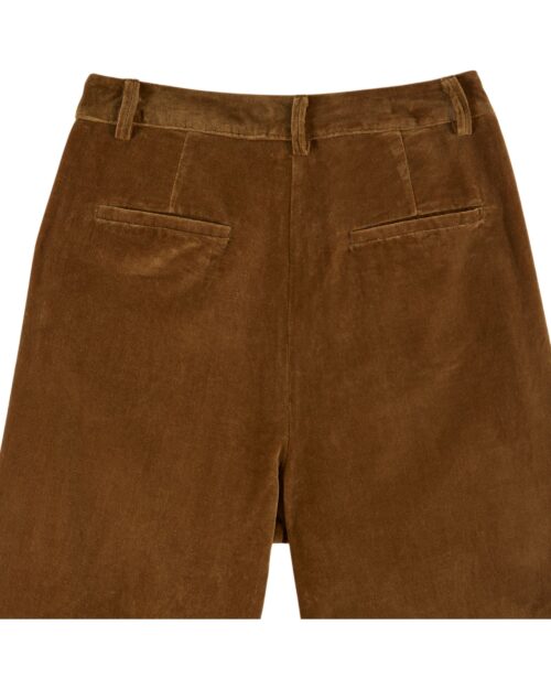 Détail poches arrières Pantalon Large Velours pour femme marron bronze référence CAROUB Emile et Ida, 100% coton, made in India