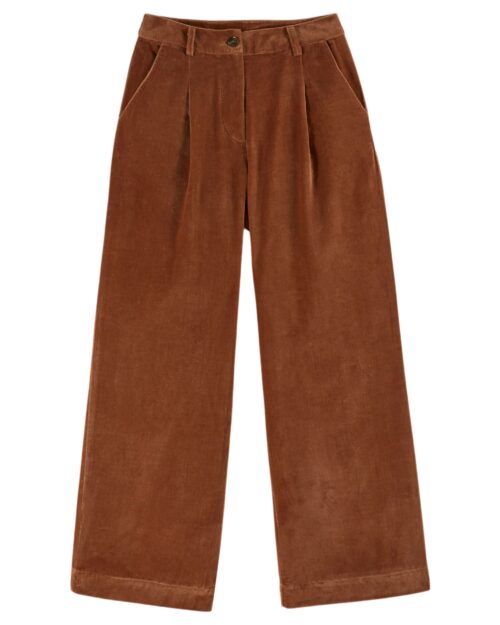 Pantalon Large Velours pour femme marron référence CAROUB Emile et Ida, 100% coton, made in India