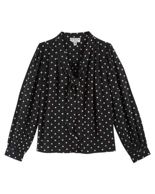 Blouse noir à pois écru référence CECILE Emile et Ida, 100% viscose, made in India