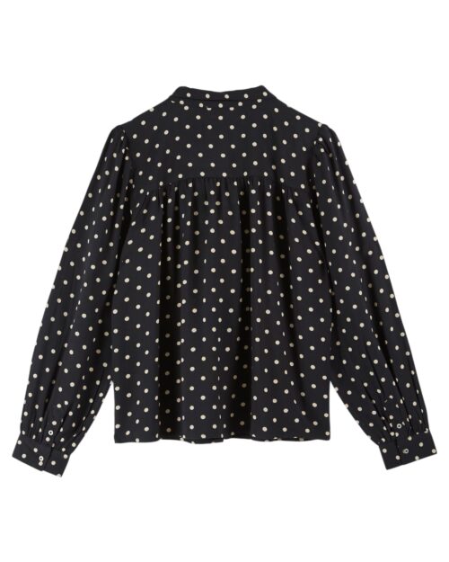 Dos de la blouse noir à pois écru référence CECILE Emile et Ida, 100% viscose, made in India