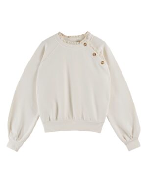 Sweat à broderies et à boutons écru pour femme référence CHERRY Emile et Ida, 100% coton bio, made in Portugal