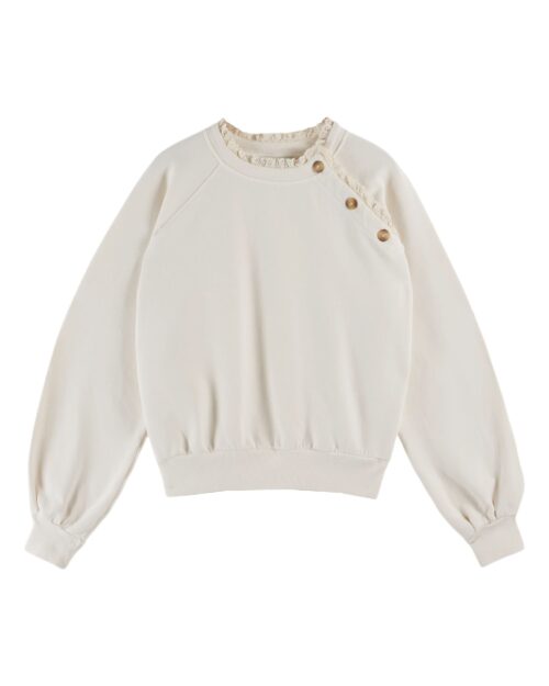 Sweat à broderies et à boutons écru pour femme référence CHERRY Emile et Ida, 100% coton bio, made in Portugal