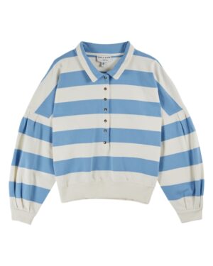 Sweat à rayures écru et bleu ciel pour femme référence CLEMENT Emile et Ida, 100% coton bio, made in Portugal