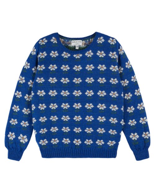Pull bleu royal à motifs pour femme référence CORENTIN Emile et Ida, made in Espagne
