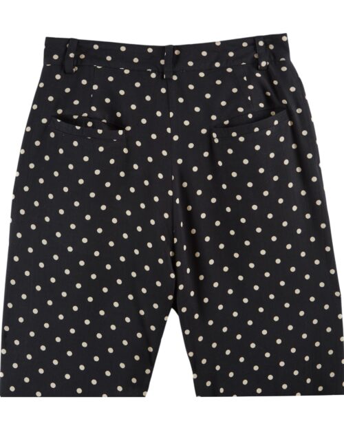 Détails arrière du pantalon noir à pois écrus Emile et Ida, référence CURT, 100% viscose, made in India