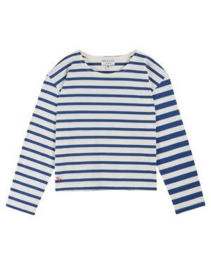Pull marinière pour femme blanc et bleu Emile et Ida à col rond, référence CYBELE, 100% coton bio, made in Portugal