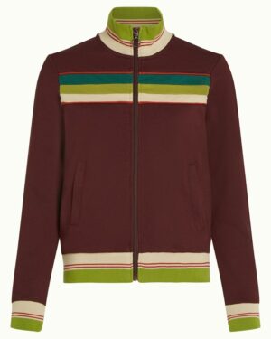 65% coton organique, 30% polyester, 5% el/ea. Sweat zippé. Col montant. Manches longues. Couleur bordeaux et vert. Tissu doux et souple. KING LOUIE COLORBLOCK COLJACK Sweat Daytona Porto Red.