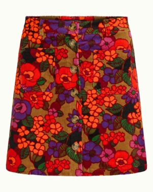 97% coton, 3% el/ea. Jupe trapèze. Imprimé fleuri. Couleur rouge violet et orange. Taille haute. Jupe en coton. Poches plaquées. Jupe boutonnées sur l'avant. KING LOUIE GARBO Mini Jupe Ramone Multi Color.