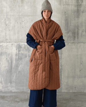MYSAYANG GARIS Gilet Long Matelassé Ceinture Chestnut