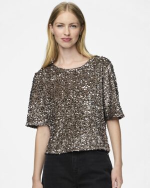 PIECES PCKAM Top Sequins Morel Silver