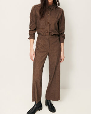 Pantalon droit en flanelle avec élasthanne pantalon sessun aldiwool warm stone marron, marron chiné