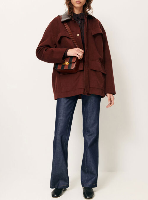 Total Look Veste de travail en coton doux avec finition velours, Col vinyle et poches plaquées à rabat en cuir Boutons pression. 100% Coton veste sessun catskill mahogany bordeaux rouille foncé