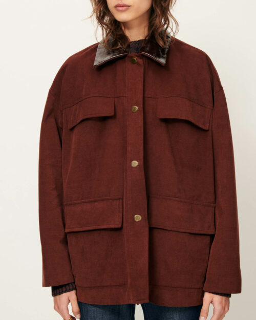 Veste de travail en sergé de coton doux avec finition velours, Col vinyle et poches plaquées à rabat en cuir Boutons pression. 100% Coton veste sessun catskill mahogany bordeaux rouille foncé
