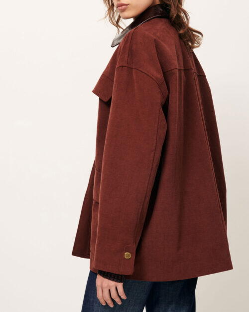 dos Veste de travail en sergé de coton doux avec finition velours, Col et poches plaquées à rabat en cuir contrasté. Boutons pression. 100% Coton veste sessun catskill mahogany bordeaux rouille foncé