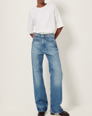 Jean droit long coupe décontractée en denim stonewashed à l'effet authentique. Taille moyenne. 100% coton biologique certifié GOTS jean sessun denimi stoneblue