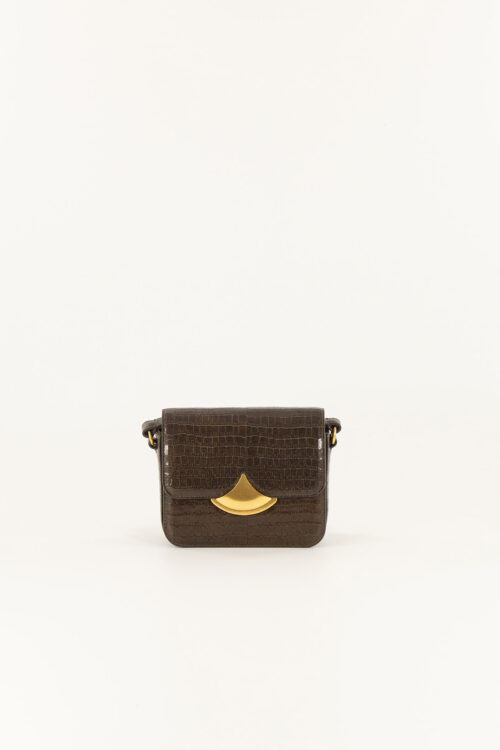 Sac imprimé façon lézard croco boucle goutte dorée 100% cuir sac sessun diviluz e croco lichen vet vert foncé kaki