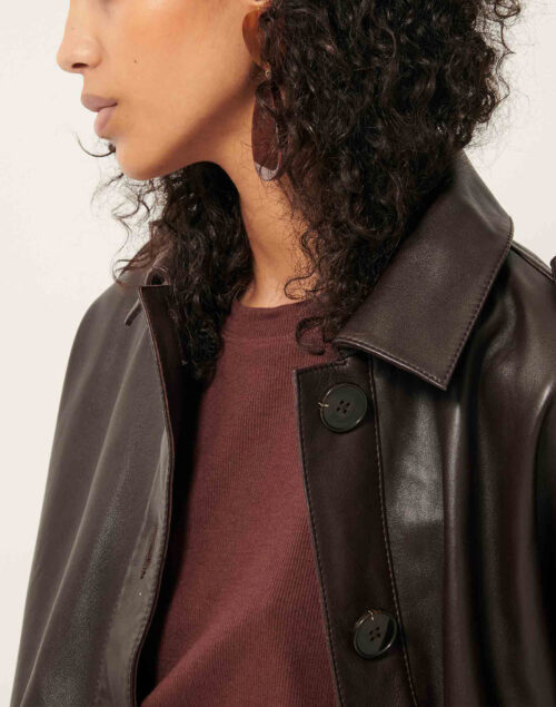 col Veste en cuir oversize 100% cuir d'agneau reference sessun harriboyd cuir coffee marron