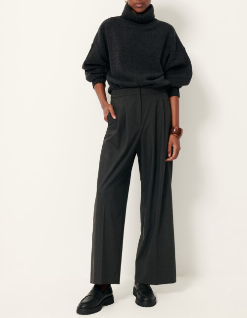 Pantalon habillé droit à plis extensible, style homme. style costume . reference sessun hojiki graffit gris anthracite gris foncé