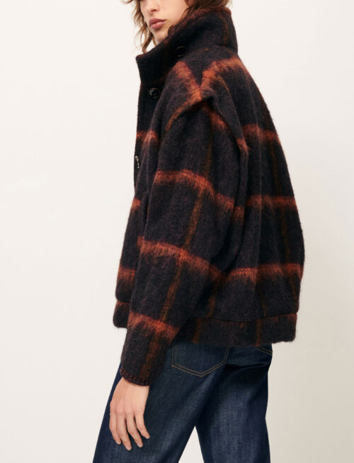 Dos Veste courte velours de laine à carreaux marine et rouille à effet duveteux, tissé en Italie. Coton, Polyester , Laine vierge, Alpaga, 3% Autres fibres, 2% Polyamide, 1% Elasthanne. reference sessun paolino navy rust