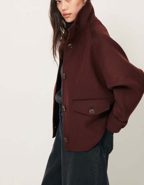 Manteau court en laine finition velours. 80% Laine, 20% Polyamide. Référence VALLEY NEVADO Espresso Sessùn