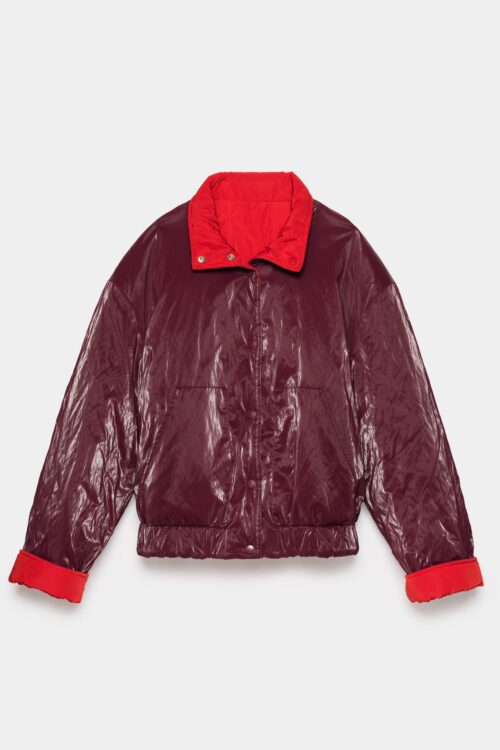 veste bordeaux et rouge brillante pour femme de la marque belge cks. cks colde veste femme pad.