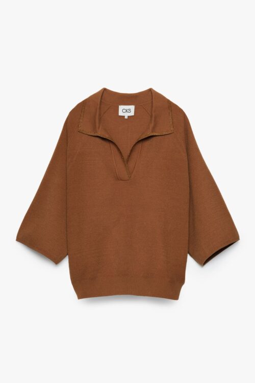 pull marron à détails paillettes au col pour femme de la marque cks. cks poppins pull femme brm.