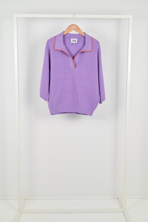pull violet à détails orange au col pour femme de la marque cks. cks poppins pull femme pal.