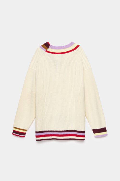 dos du pull écru à manches longues avec détails rayures colorées pour femme de la marque cks. col en v. cks princetor pull femme wtm