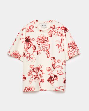 t-shirt à manches courtes écru avec détails fleurs rouges pour femme de la marque cks. cks saria t-shirt femme rdf