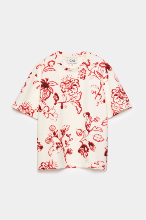 t-shirt à manches courtes écru avec détails fleurs rouges pour femme de la marque cks. cks saria t-shirt femme rdf