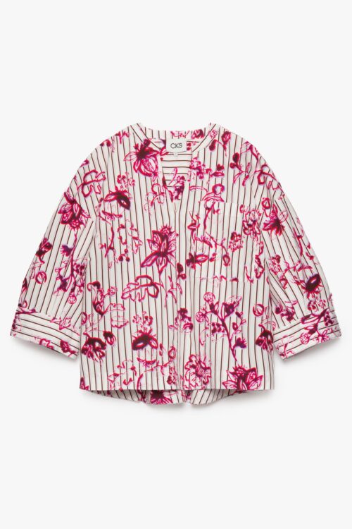 blouse écru avec détails fleurs roses et rayures pour femme de la marque cks. cks silda chemise rdf