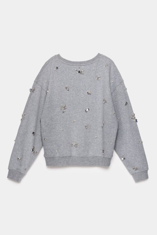 dos du sweat gris avec bijoux argentés pour femme de la marque belge CKS. CKS swen sweat femme gsl.