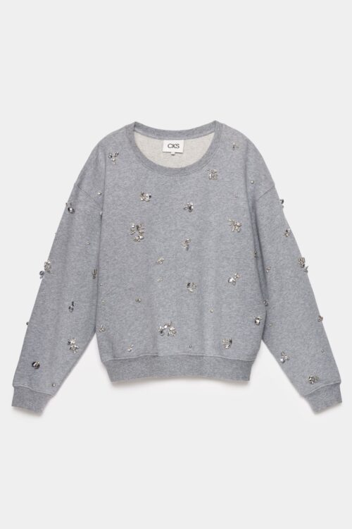 sweat gris avec bijoux argentés pour femme de la marque belge CKS. CKS swen sweat femme gsl.