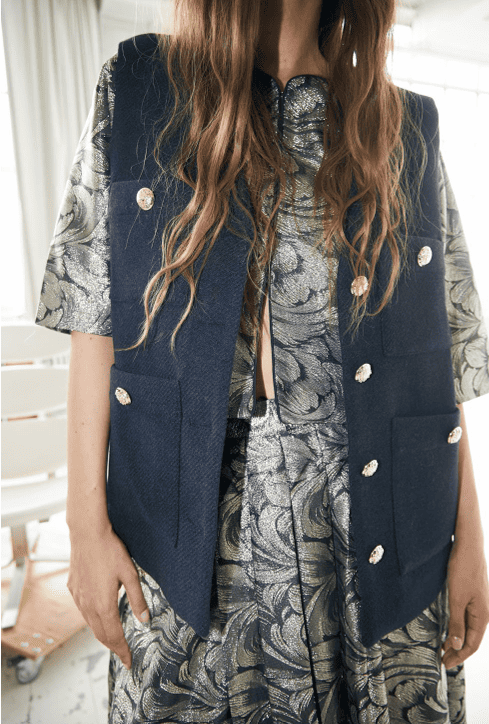 Jupe plissé structuré.Tissus léger imprimé floral végétal. Ample.Fluide. Catalina jupe silver.