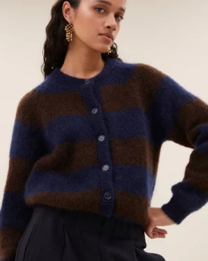 BY-BAR SIAN Cardigan Dark Brown Stripe