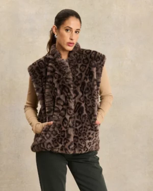 LABDIP BIANCA MINK Veste Fourrure sans Manches Leopard Grey