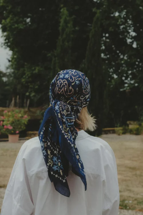 Bandana coton.100x100 cm.Navy. Maison Lecomte Flament Faro FOULARD BANDANA COTON.Bleu marine,rose,bleu ciel,jaune.