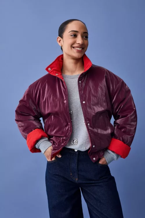 CKS COLDE Veste Courte Rouge et Bordeaux